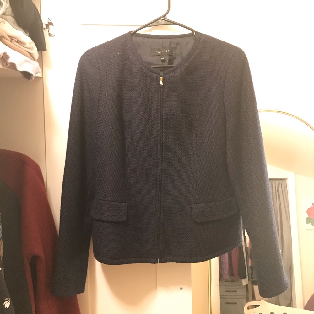 Talbots navy tweed blazer/jacket size 4